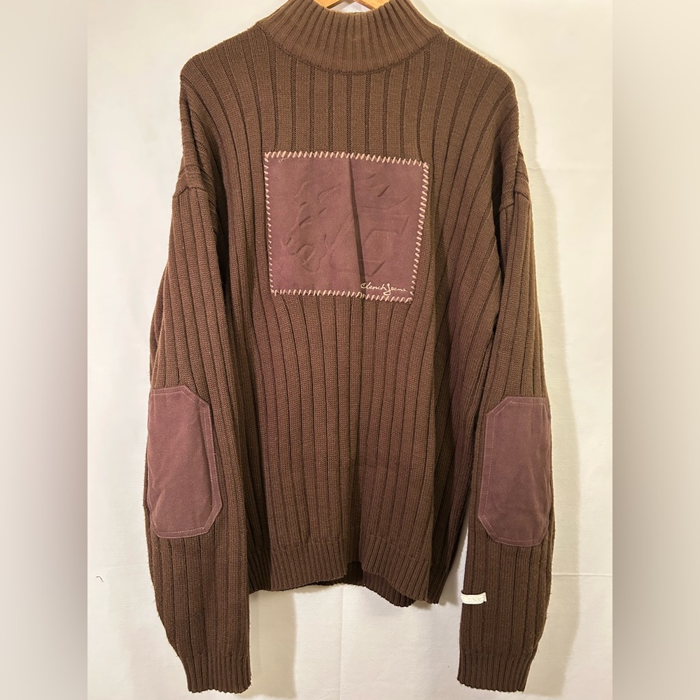 Clench Jeans Vintage Acrylic/Wool Blend Sweater Lion Head Patch Detail Size XL